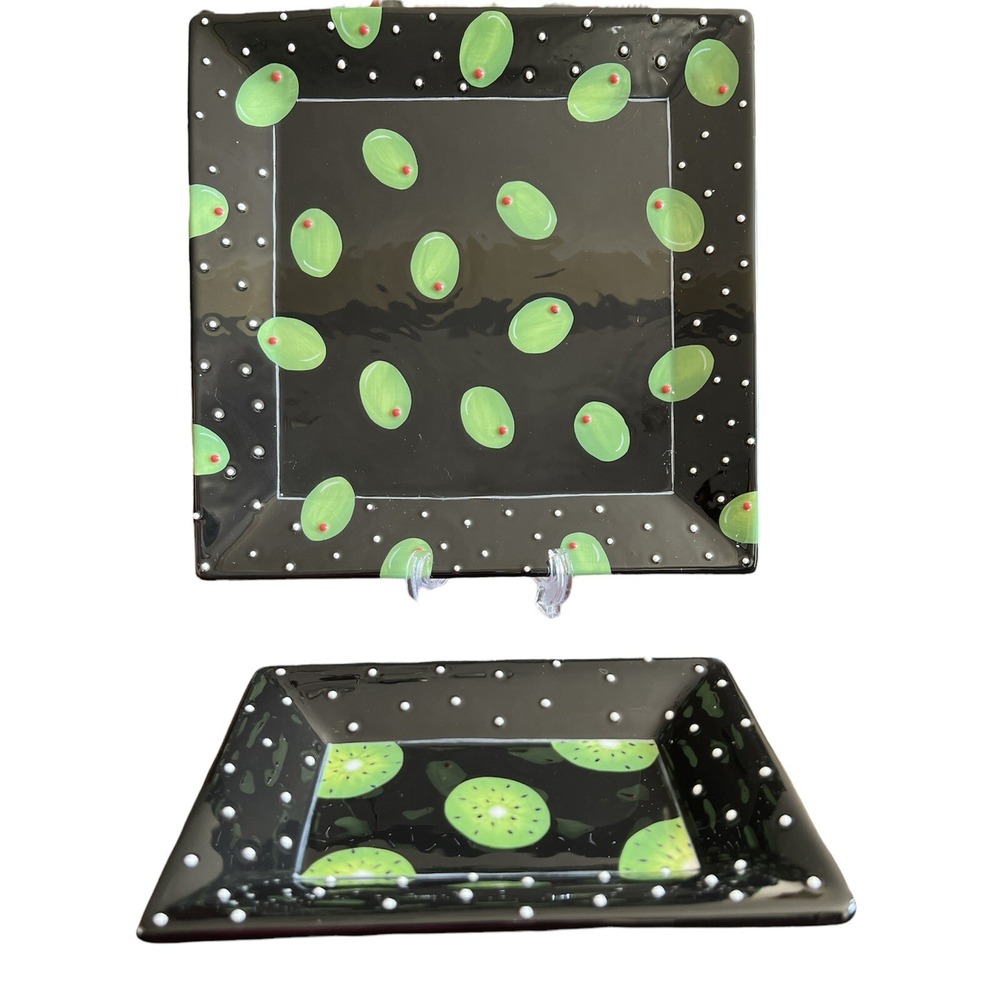 Blue Sky Clayworks Black‎ Zinnia 3D Textured Olive Kiwi Serving Platters